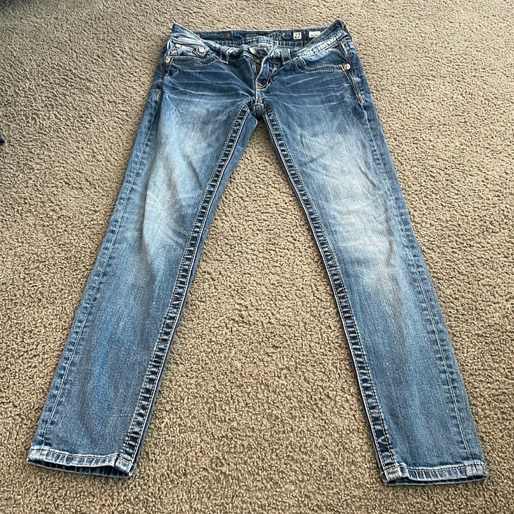Miss me medium wash low rise  ankle skinny jeans